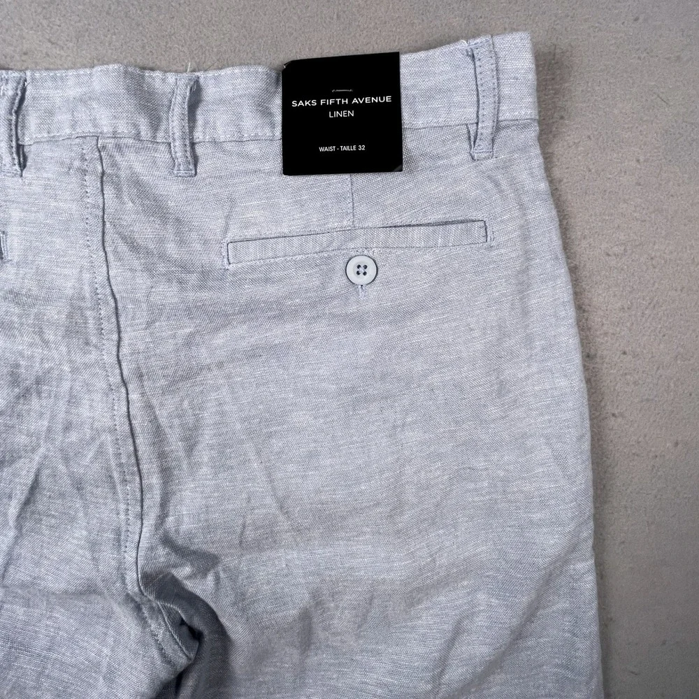 Saks Fifth Avenue Pants Mens 32x32 Light Blue Linen Flat Front Straight Trousers